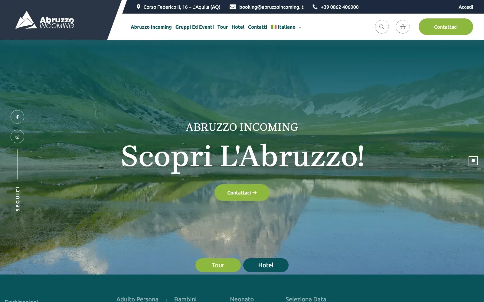 Screenshot of the Abruzzo Incoming website