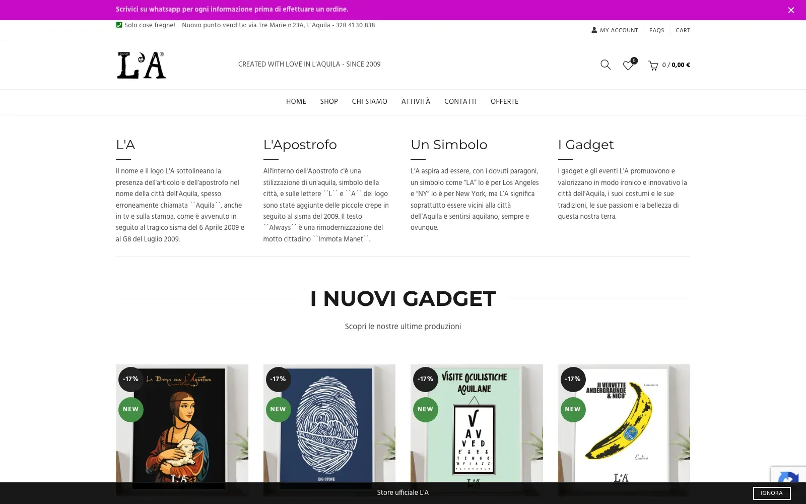 Screenshot of the L'A L'Aquila website