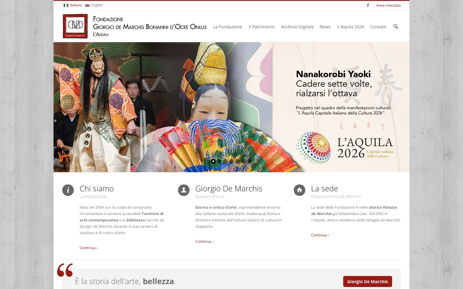 Schermata del sito Fondazione de Marchis