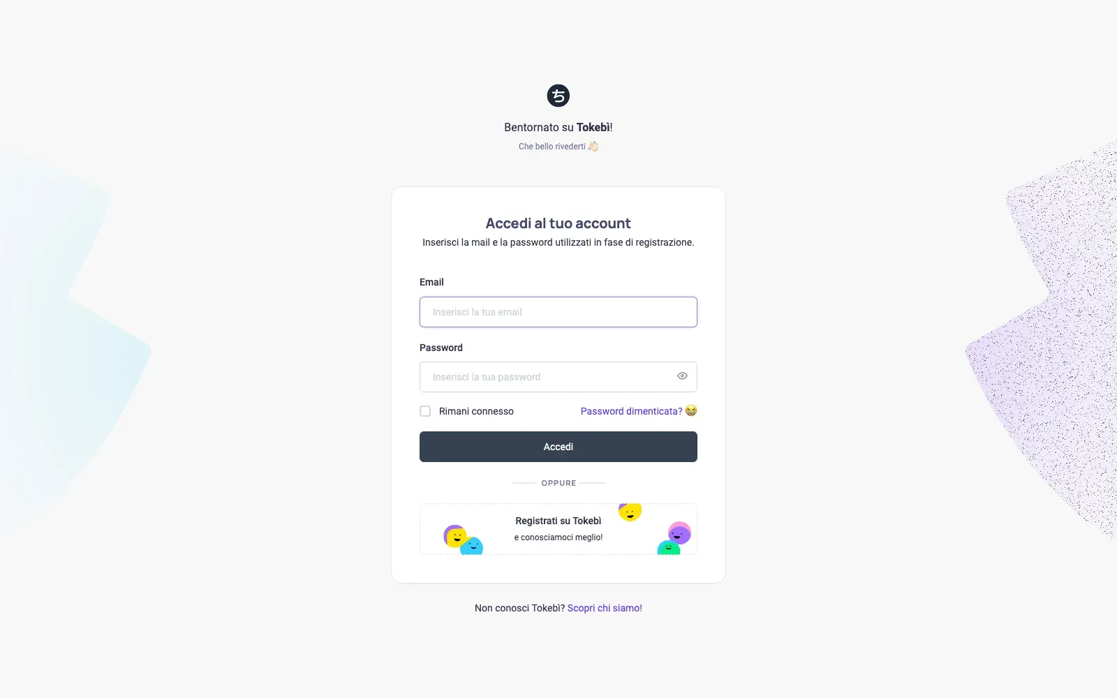 Screenshot of the Tokebì website